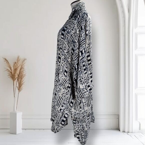 Tienda Ho Oversized Silk Midi Lagenlook Dress Navy Tribal Graphic Print Tunic - Picture 10 of 16